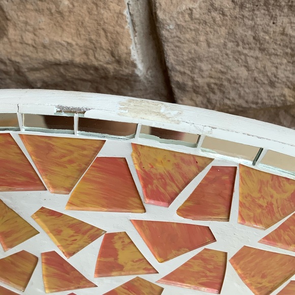 Vintage Early 2000’S Mosaic Tile Orange Round Ceramic Wall Mirror 19” Diameter - Picture 6 of 12